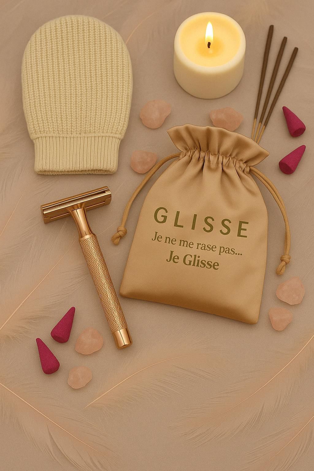 Pochette de rangement gant anti-poils incarnés et rasoir de rasoir de sûreté femme